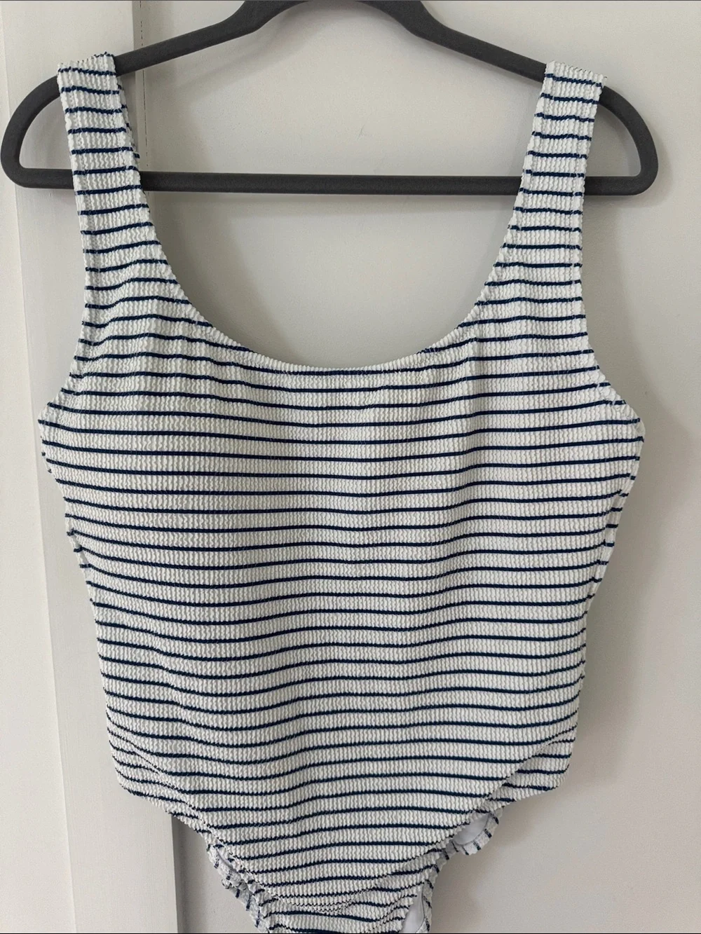 NWT J Crew Claudia scrunchie one-piece Blue White Striped Swimsuit 14